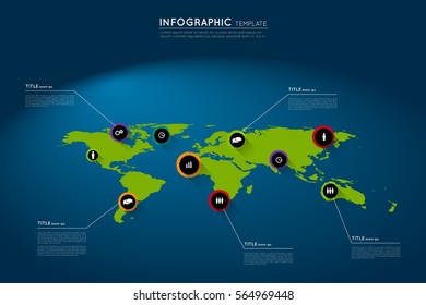 world map with abstract grunge circle pointers, infographic template