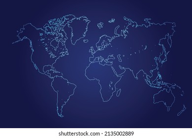 Mapa mundial de resumen Mapa azul brillante detallado en la ilustración del logotipo de fondo oscuro 