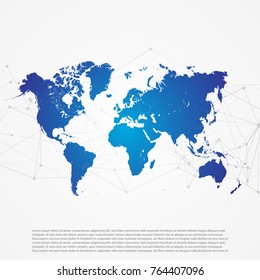 World Map with Abstract Network Mesh - Digital Internet Things of Technology Template Vector Background