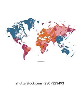 Mapa mundial con pintura abstracta salpicada de arcoiris