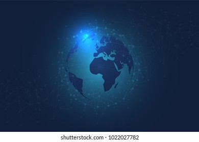 World Map abstract technology. Polygonal Space Background with Connecting Dots and Lines. Global Business Concept. Technological Connectivity. Exploration of Global Link. Real World Connection.