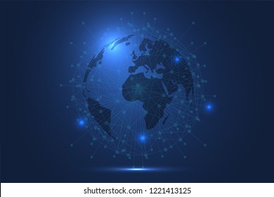 World Map abstract technology. Polygonal Space Background with Connecting Dots and Lines. Global Business Concept. Technological Connectivity. Exploration of Global Link. Real World Connection.