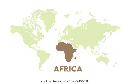 World map with Africa focus-01, Map of Africa, highlighted on the world map, Africa on the world map, Satellite view, Africa's location on the globe.