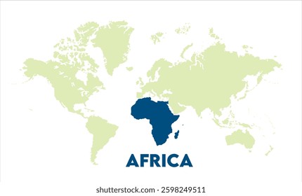 World map with Africa focus-05, Map of Africa, highlighted on the world map, Africa on the world map, Satellite view, Africa's location on the globe.