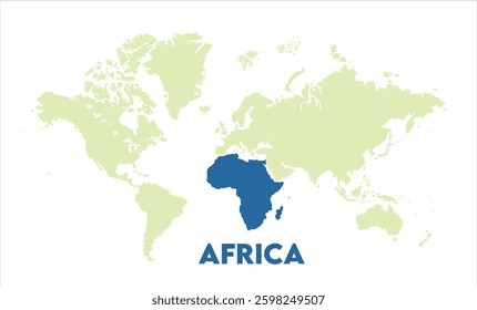 World map with Africa focus-07, Map of Africa, highlighted on the world map, Africa on the world map, Satellite view, Africa's location on the globe.
