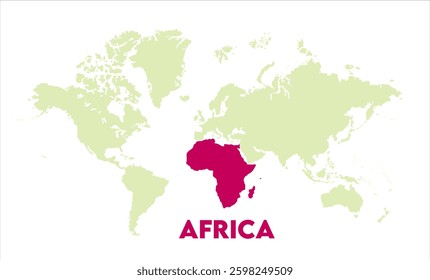 World map with Africa focus-08, Map of Africa, highlighted on the world map, Africa on the world map, Satellite view, Africa's location on the globe.