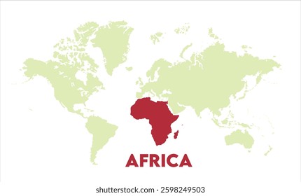 World map with Africa focus-09, Map of Africa, highlighted on the world map, Africa on the world map, Satellite view, Africa's location on the globe.