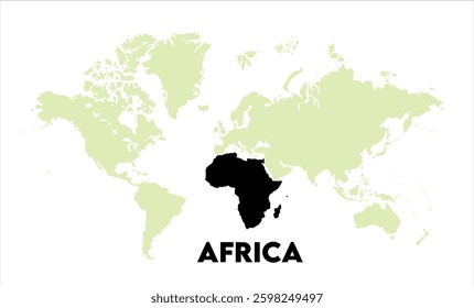 World map with Africa focus-11, Map of Africa, highlighted on the world map, Africa on the world map, Satellite view, Africa's location on the globe.