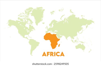 World map with Africa focus-12, Map of Africa, highlighted on the world map, Africa on the world map, Satellite view, Africa's location on the globe.