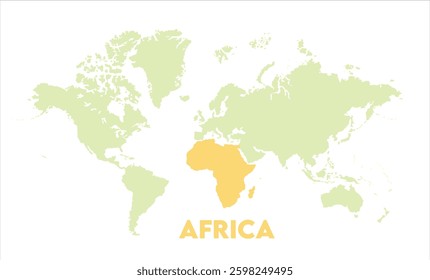 World map with Africa focus-14, Map of Africa, highlighted on the world map, Africa on the world map, Satellite view, Africa's location on the globe.
