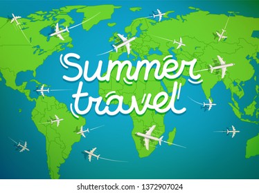 Mapa mundial con trayectorias aéreas. Concepto de viajes de verano