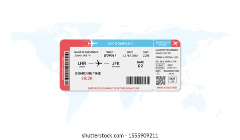 World map with airline ticket isolated over white background.