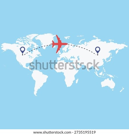 World Map with Airplane Route – Travel Flight Path Concept Vector Illustration