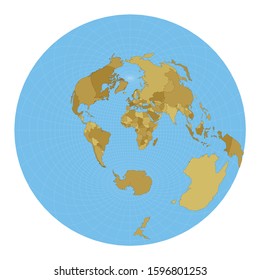 World Map. Airy's minimum-error azimuthal projection. Map of the world with meridians on blue background. Vector illustration.