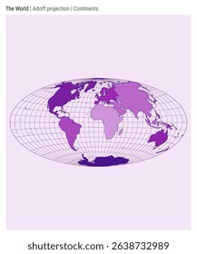 World Map. Aitoff projection. Continents style. High Detail World map for infographics, education, reports, presentations. Vector illustration.