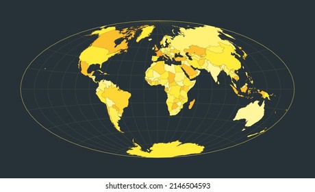 Mapa Mundial. Proyección de Aitoff. Ilustración del mundo futurista para tu infografía. Colores de país amarillo brillante. Ilustración vectorial atractiva.