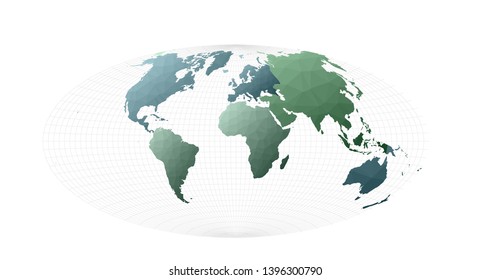 World map in Aitoff projection, vector illustration showcasing global geography.