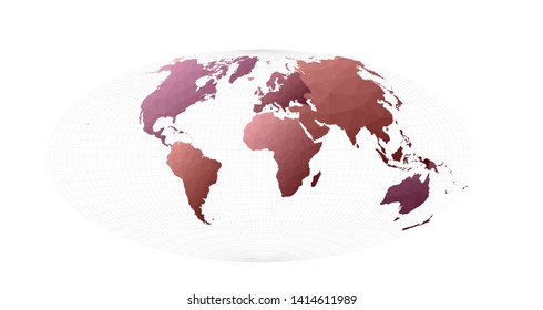 World map in Aitoff projection, vector illustration of global geography.