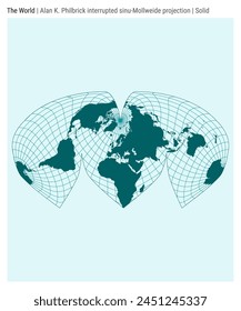 World Map. Alan K. Philbrick interrupted sinu-Mollweide projection. Solid style. High Detail World map for infographics, education, reports, presentations. Vector illustration.