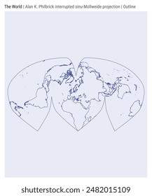 World Map. Alan K. Philbrick interrupted sinu-Mollweide projection. Outline style. High Detail World map for infographics, education, reports, presentations. Vector illustration.