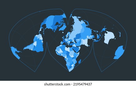 World Map. Alan K. Philbrick's interrupted sinu-Mollweide projection. Futuristic world illustration for your infographic. Nice blue colors palette. Modern vector illustration.