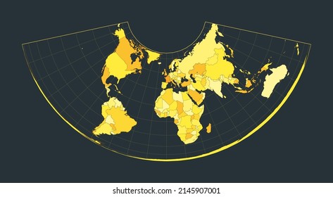 World Map. Albers conic equal-area projection. Futuristic world illustration for your infographic. Bright yellow country colors. Stylish vector illustration.