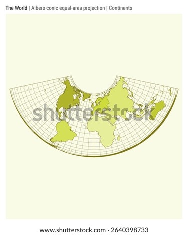 World Map. Albers conic equal-area projection. Continents style. High detail world map for infographics, education, reports, presentations. Vector illustration.