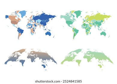 Mapa del mundo - todas las capas delineadas estrellas-Colorful Illustration.Map of World en tonos de azul. Mapa político de alto detalle.Globe Curved World Map - Vector