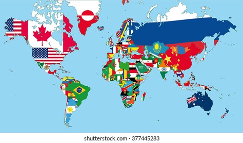 The world map with all states and their flags