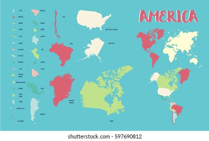 World Map America  highly detailed vector illustration