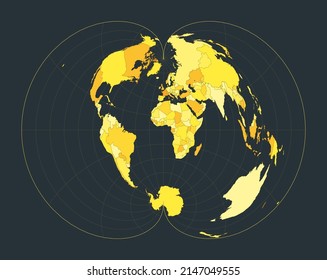 World Map. American polyconic projection. Futuristic world illustration for your infographic. Bright yellow country colors. Stylish vector illustration.