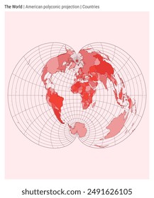 World Map. American polyconic projection. Countries style. High Detail World map for infographics, education, reports, presentations. Vector illustration.