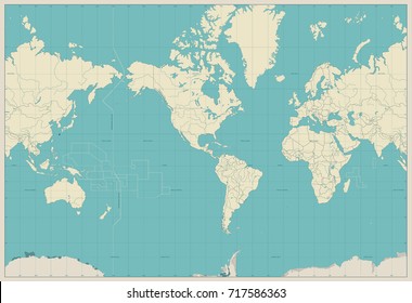 World Map Americas Centered Map. Old colors. No text