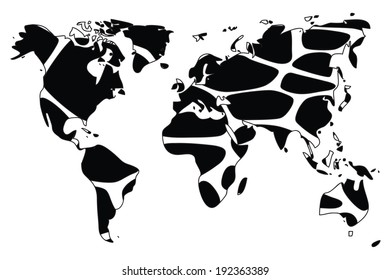 World map in animal print design, black and white, vector illustration