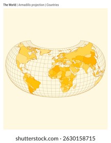 World Map. Armadillo projection. Countries style. High Detail World map for infographics, education, reports, presentations. Vector illustration.