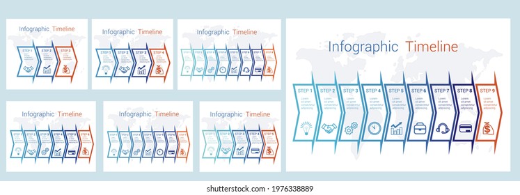 World map, arrow from lines, place for text. Infographic templates. Timeline 