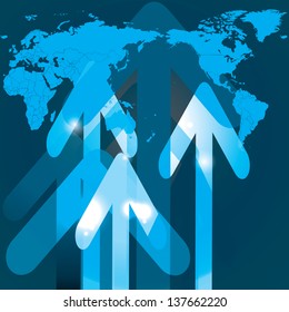 World map art arrows blue background for business
