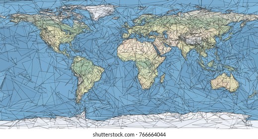 World Map. Artistic, Low Poly, Triangulated. Vector