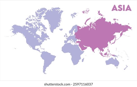 World map with Asia focus-04, Map of Asia, highlighted on the world map, Asia on the world map, Satellite view, Asia location on the globe.