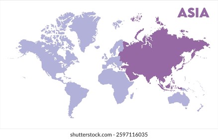 World map with Asia focus-05, Map of Asia, highlighted on the world map, Asia on the world map, Satellite view, Asia location on the globe.