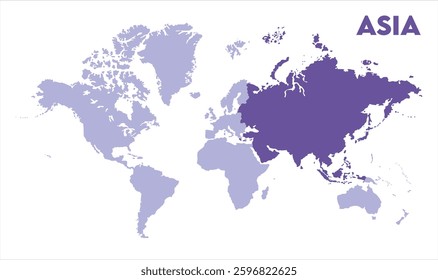 World map with Asia focus-08, Map of Asia, highlighted on the world map, Asia on the world map, Satellite view, Asia location on the globe.