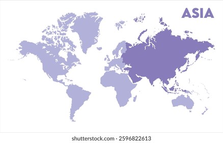 World map with Asia focus-10, Map of Asia, highlighted on the world map, Asia on the world map, Satellite view, Asia location on the globe.