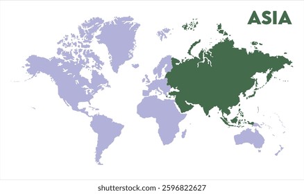 World map with Asia focus-11, Map of Asia, highlighted on the world map, Asia on the world map, Satellite view, Asia location on the globe.