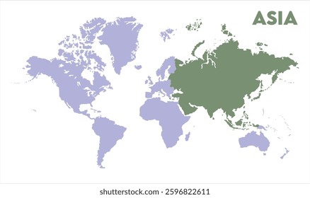 World map with Asia focus-12, Map of Asia, highlighted on the world map, Asia on the world map, Satellite view, Asia location on the globe.