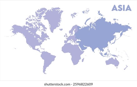 World map with Asia focus-13, Map of Asia, highlighted on the world map, Asia on the world map, Satellite view, Asia location on the globe.