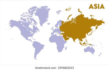 World map with Asia focus-15, Map of Asia, highlighted on the world map, Asia on the world map, Satellite view, Asia location on the globe.