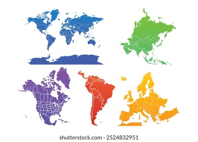 World map, Asia, North America, South America, Europe.