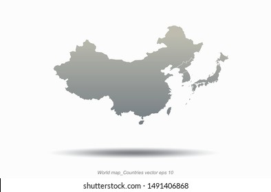 world map asia outline in vector. china map. korea and japan map.