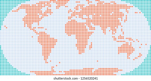 World map atlas background in flat dot style in square shapes. Quick and easy recolorable shape. Vector illustration a graphic element