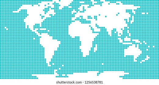 World map atlas in flat dotted style in square shapes. This design graphic element is saved as a vector illustration in the EPS file format 